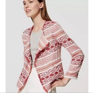 LOFT • Textured Tweed Open Fringed Jacket